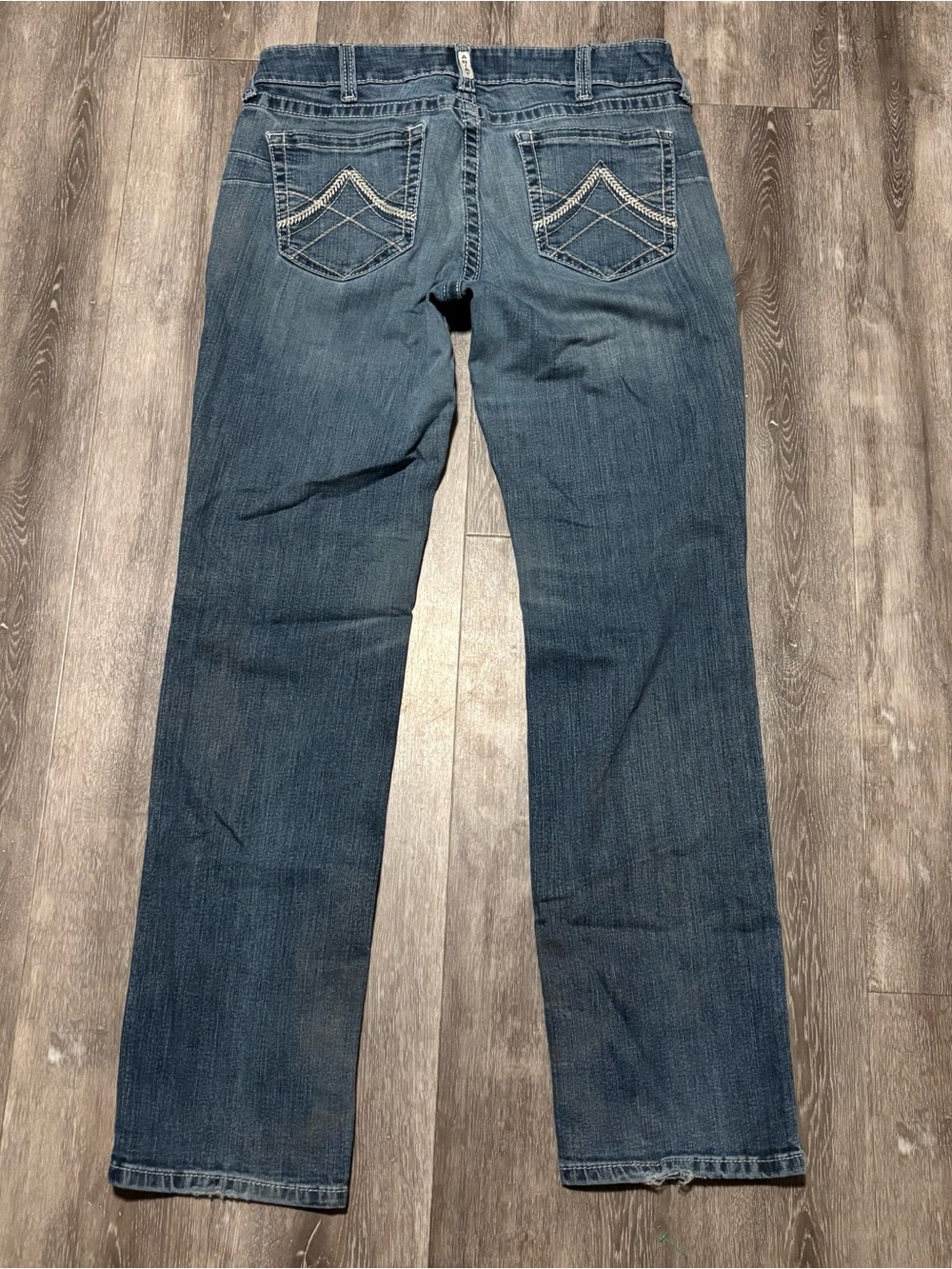 ARIAT Real Mid Rise Denim Jeans Women 31R Blue Stretch Bootcut Sz 32 Embroidered